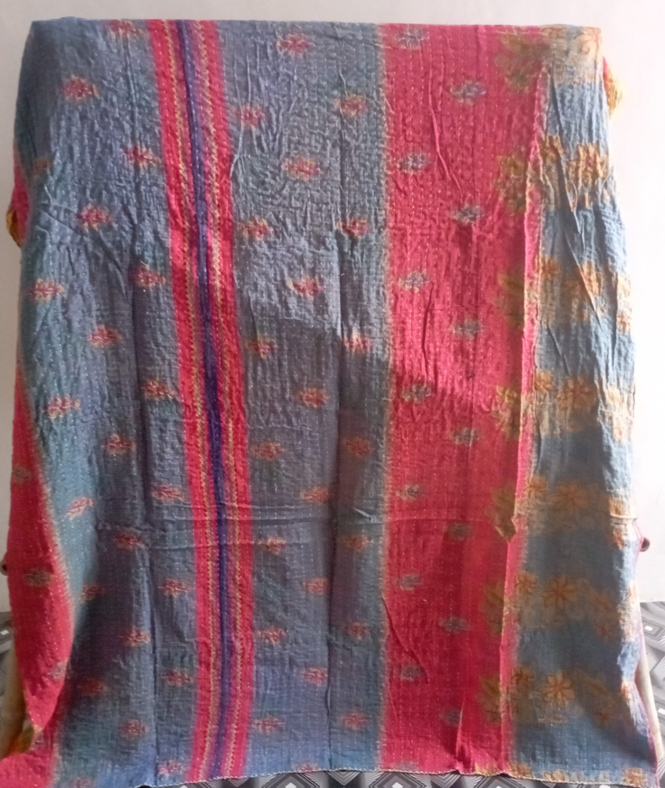 Indian Handmade Kantha Quilt Vintage Bedspread Throw Cotton Blanket Gudari Twin gallery
