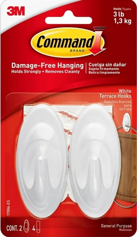 3M Command Terrace Hooks Medium Sized White Holds 3 pounds pack/2 #17086-ES NEW gallery