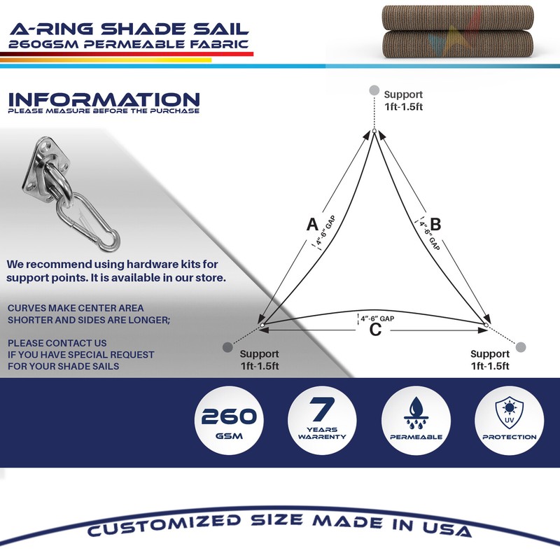 Brown Equilateral Triangle Outdoor Steel Cable Sun Shade Sail 260GSM gallery
