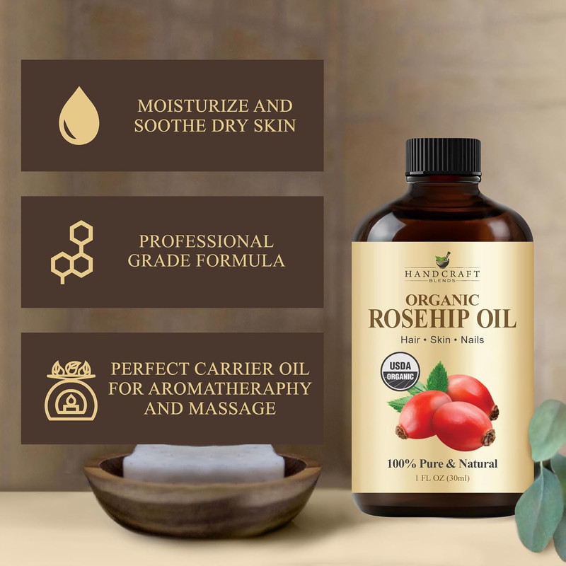 Handcraft Blends Cold-Pressed Organic Rosehip Oil | 1 Fl Oz | 100% Pure and Natu gallery