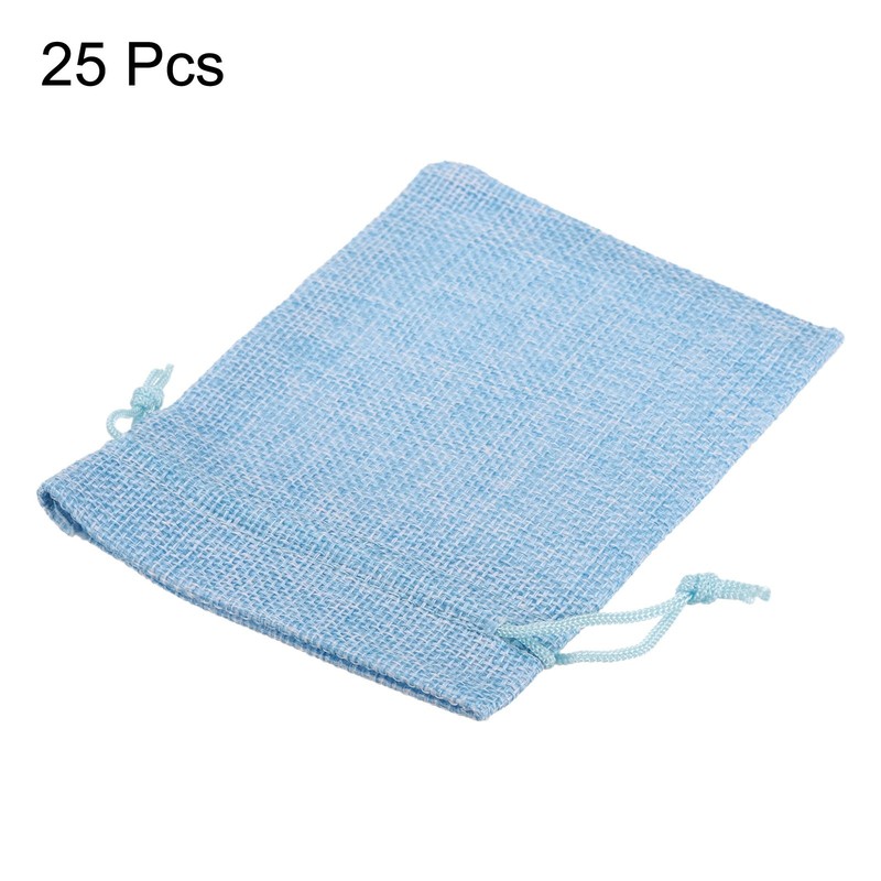 25Pcs Drawstring Burlap Gift Bags 4" x 6" Linen Sack Jewelry Pouches Blue gallery