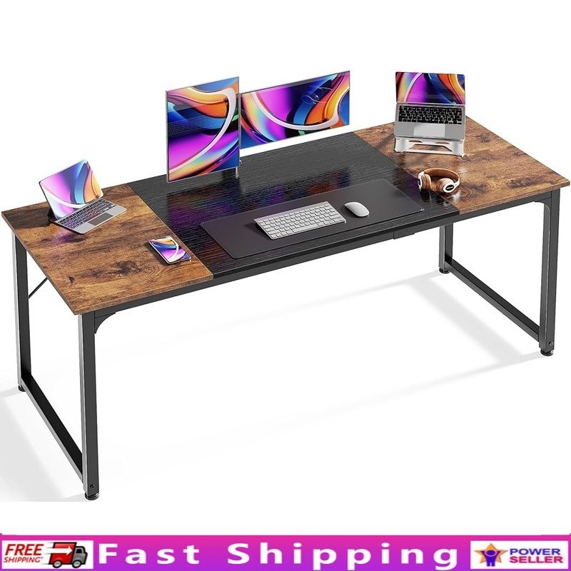 Spacious Rustic Brown Black Computer Desk Home Office Study Gaming Workstation gallery