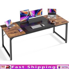 Spacious Rustic Brown Black Computer Desk Home Office Study Gaming Workstation
