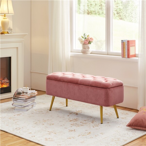 Modern Ottoman Footstool Bench with Storage Bench, Upholstered Bedroom Benches gallery