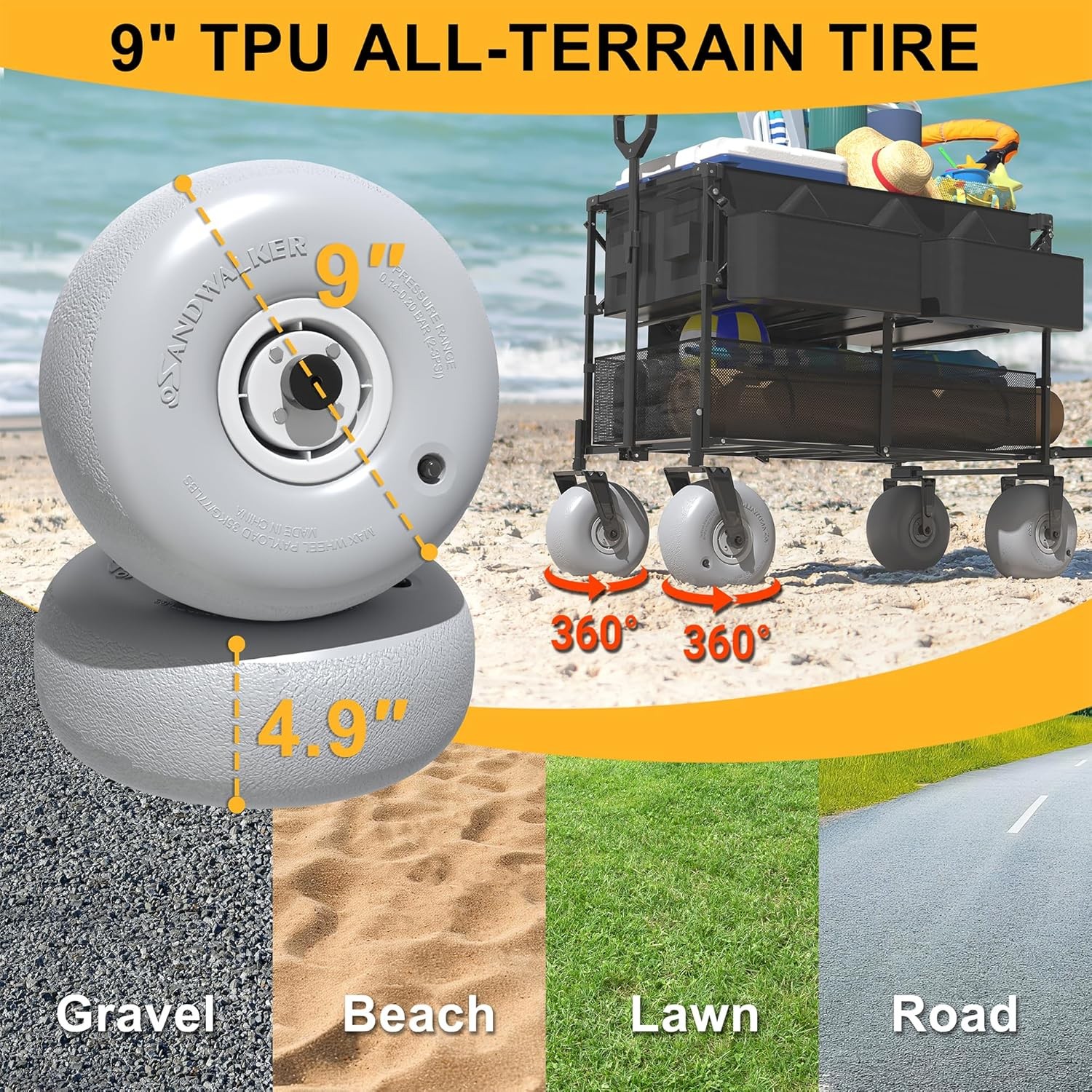 Beach Wagon with Balloon Wheels for Sand Double Decker Utility Cart gallery