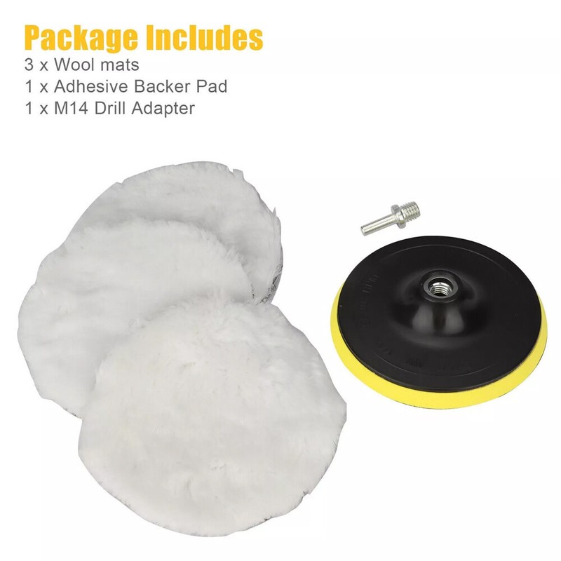 5PCS 6" Buffing Polishing Pad Wool Wheel Mop Kit Fit Car Polisher Drill Adapter gallery