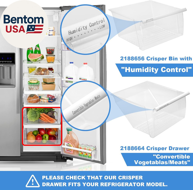 [2 PACK]UPGRADED 2188656 (Upper) Refrigerator Crisper Bin & 2188664 (Lower) Frid gallery