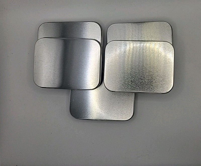 5 NEW Rectangular Plain Tin Containers w/Lids FDA Approved 3.75x2.75x0.75 gallery