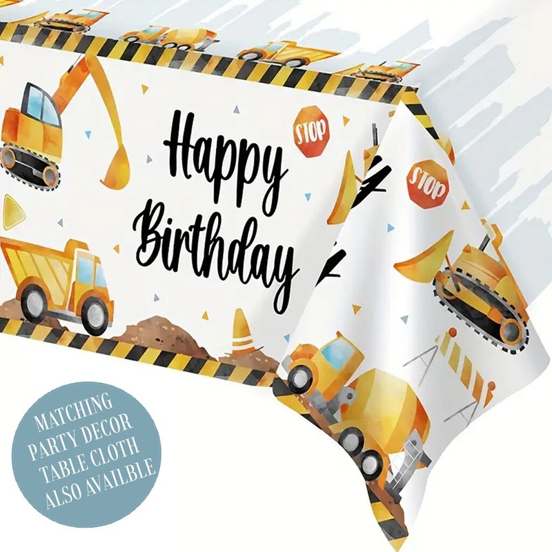 Personalised Construction Trucks Banner Wall Poster Birthday Party Cute Diggers gallery