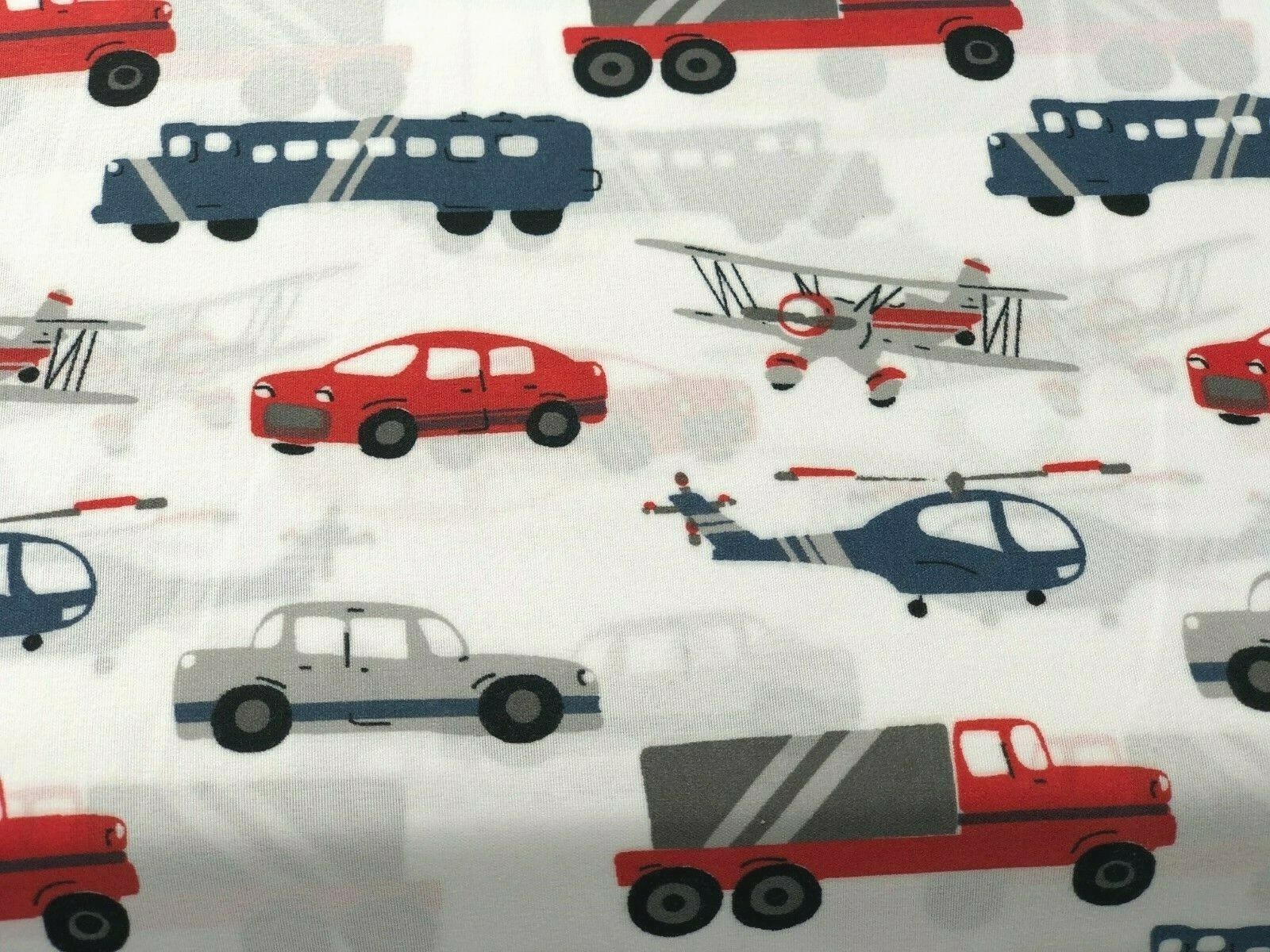 3 pc Vehicle TWIN Kids Sheet Set Helicopter Airplane Train Taxi Car Truck Red gallery
