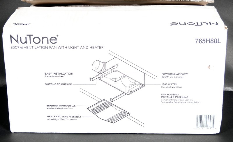 NuTone 765H80L 80 CFM Ceiling Bathroom Exhaust Fan with Light and 1300W Heater gallery