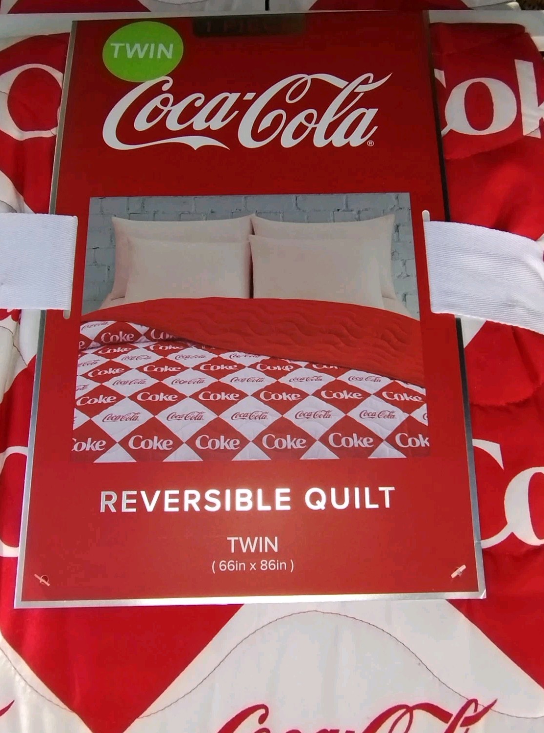 NEW Coca-Cola Reversible Twin Quilt Red White Coke Logo Bedding Blanket 66x86' gallery