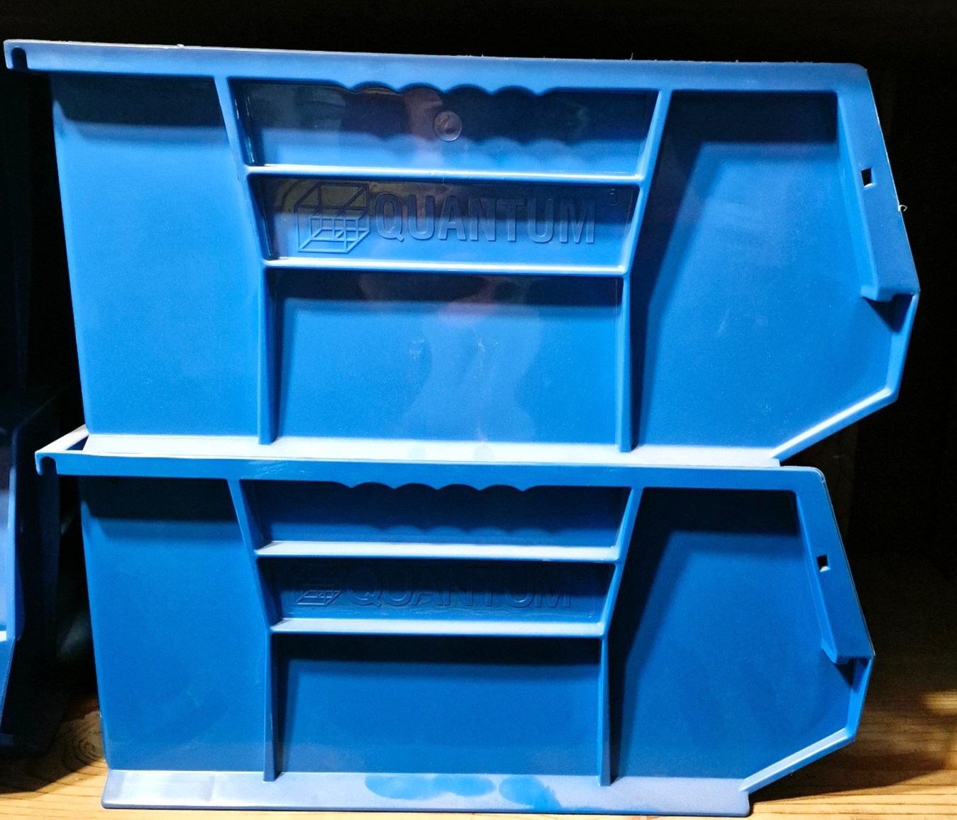 4 BOXES Extra Large Blue Plastic Stackable Storage Bins Box L15" x H7" x W8.5" gallery