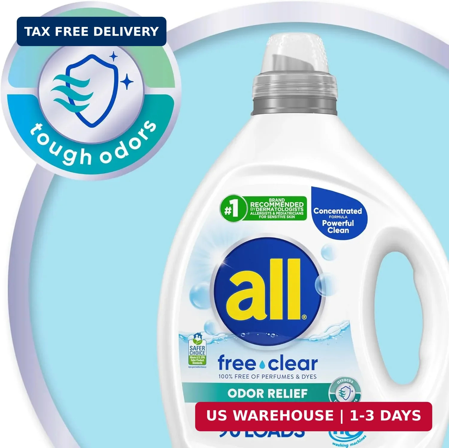 all Laundry Detergent Liquid, Free Clear for Sensitive Skin, Odor Relief, Unscen gallery
