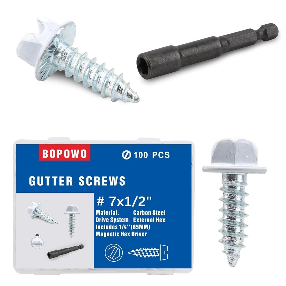 100 Pcs Slotted Hex Gutter Screws - Quality Carbon Steel, White Finish