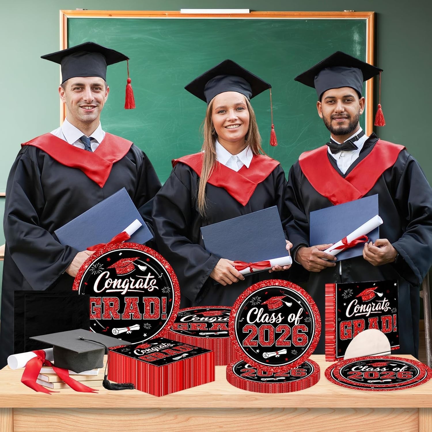 Graduation Decorations 2026 Graduation Party Plates and Napkins Set Black Red Cl gallery