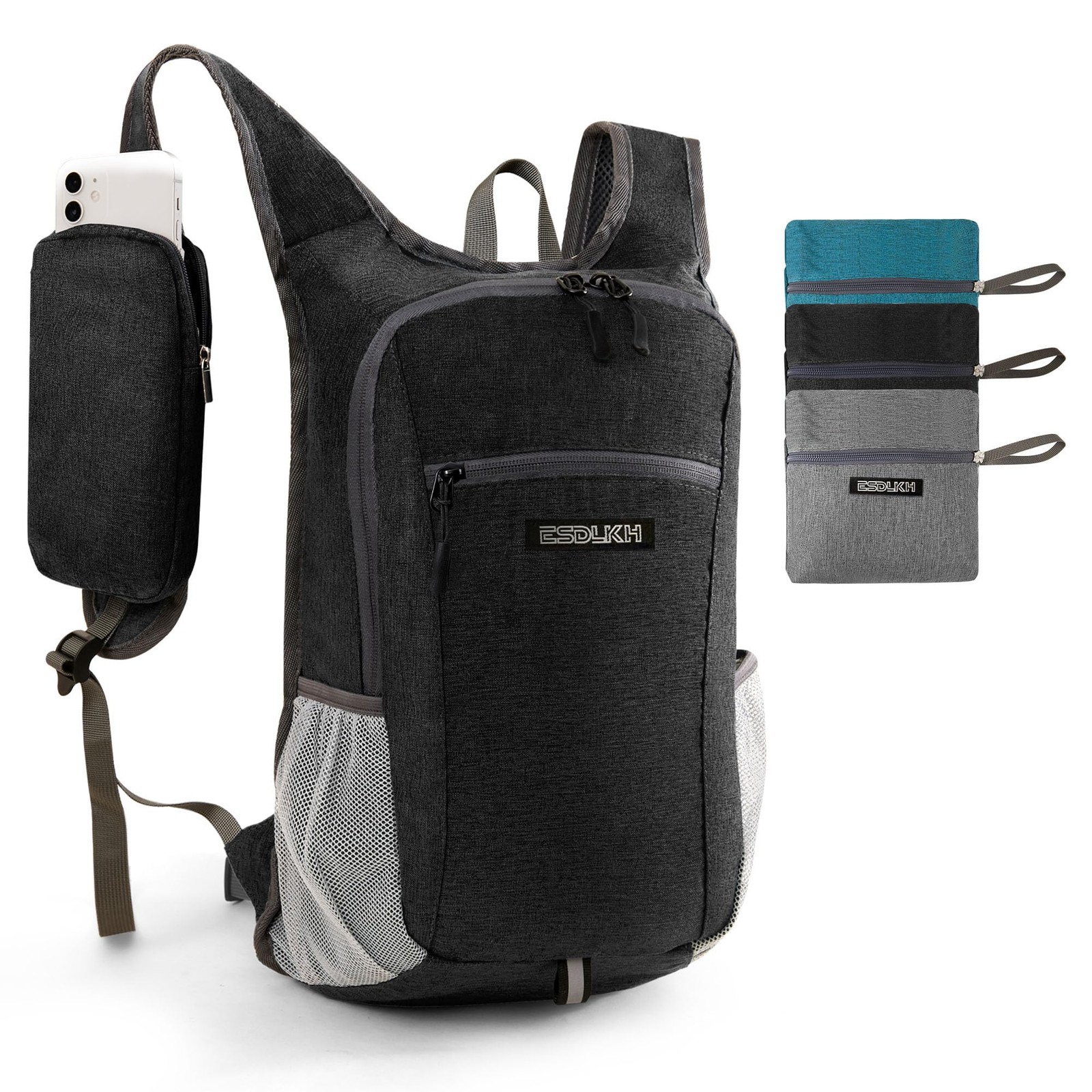 Small Hiking Backpack with Detachable Front Phone Holder, Foldable Packable B...