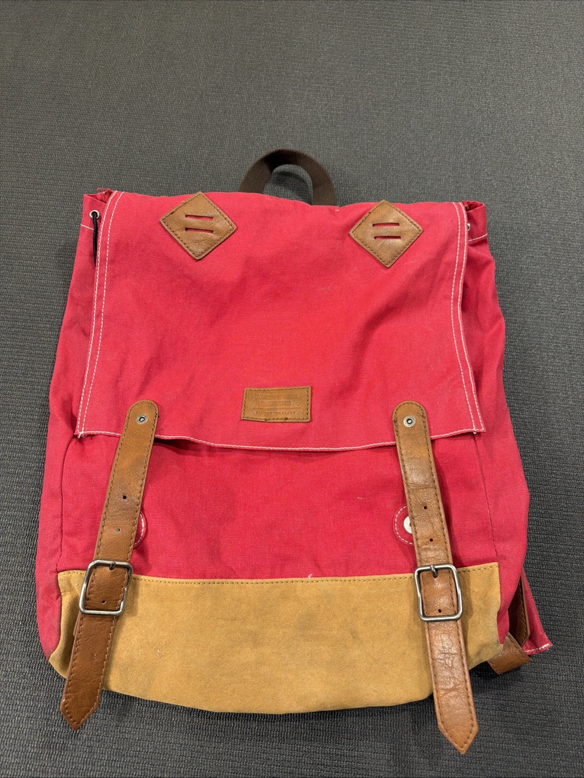 American Eagle Outfitters Canvas Backpack Draw String Faux Leather Trim