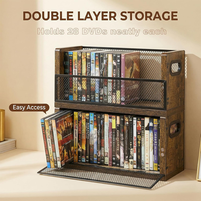 Dvd/Blu Ray Storage Rack, 2 Pack DVD Holders Hold up to 56 Dvds (28 Each), Stack gallery