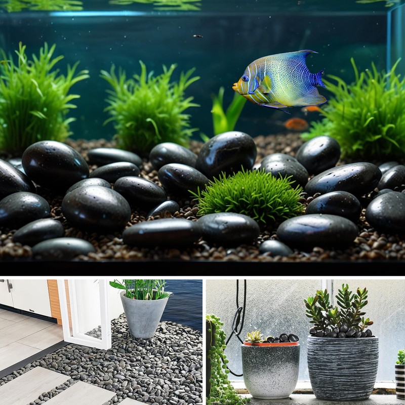 Large Pebbles for Landscaping 40lbs, 2-3 Inch Black River Rocks for Aquarium,... gallery