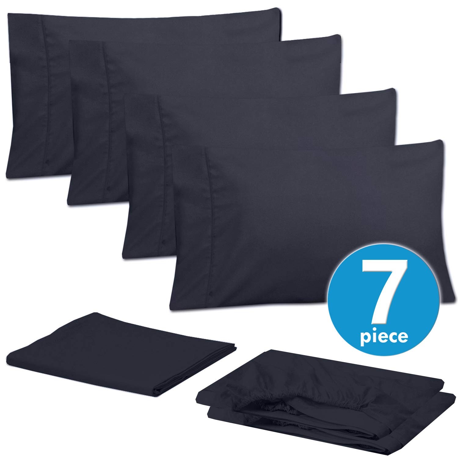 Navy Split King Bed Linen Set With Built In Elastic Straps 6 Piece Luxury Sheets gallery