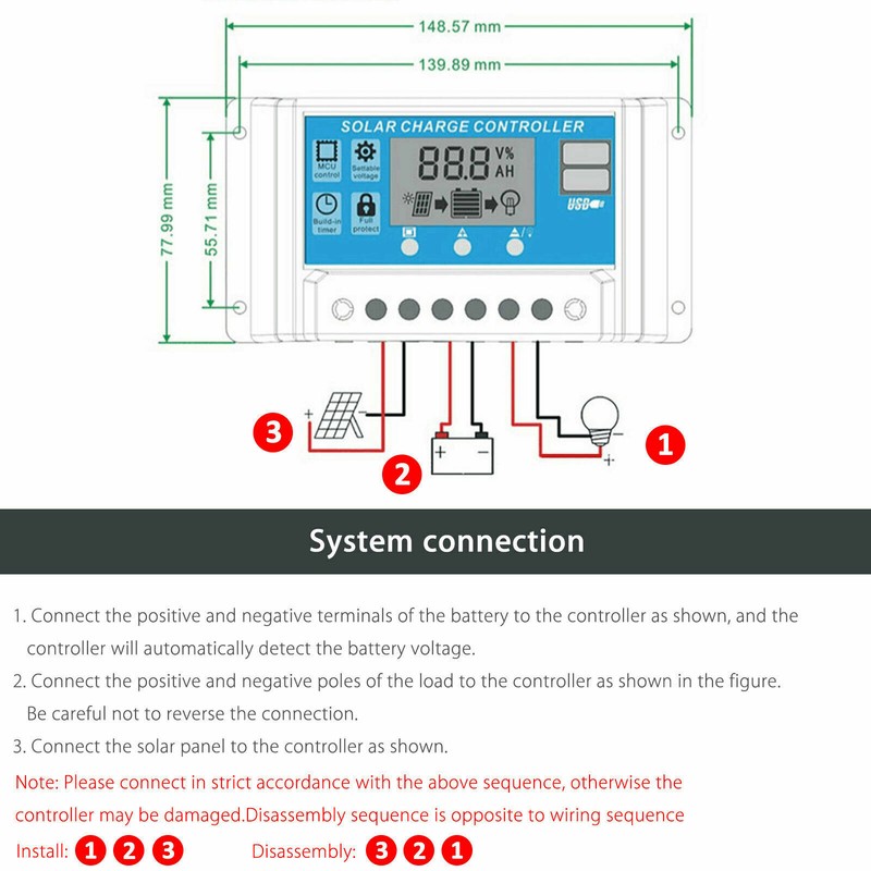 30A Solar Panel Charger Controller PWM Dual USB Charge 12/24V LCD Regulator Auto gallery