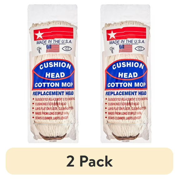 (2 pack) JW Manufacturing Cushion Head Cotton Mop Replacement Head, 1 head gallery