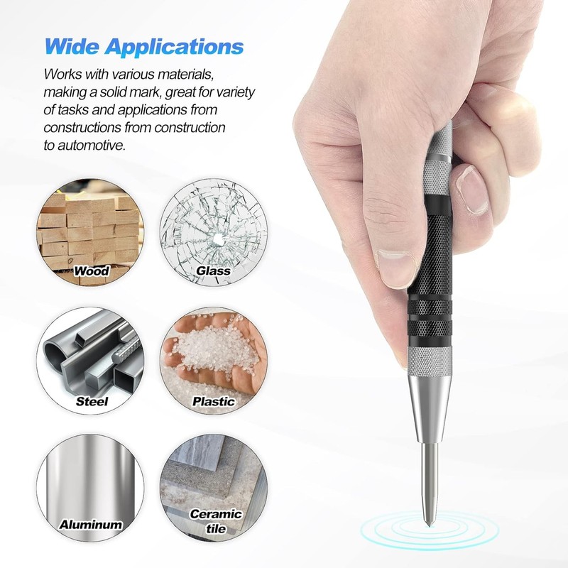 2× Super Strong Automatic Centre Punch Adjustable Spring Loaded Metal Drill TooL gallery