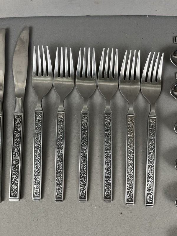 Vintage Interpur Stainless Flatware Rose Silver-tone Flatware 39 pc Japan gallery