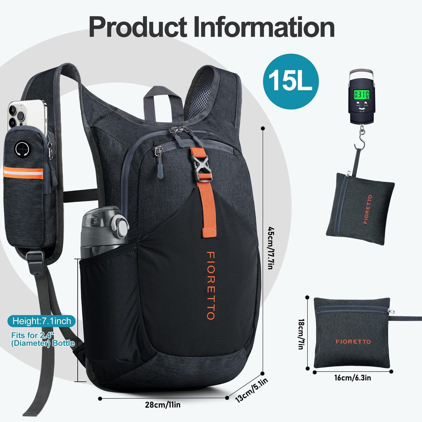 15L Hiking Backpack for Women Men Mini Packable Backpack Lightweight Small Da... 5