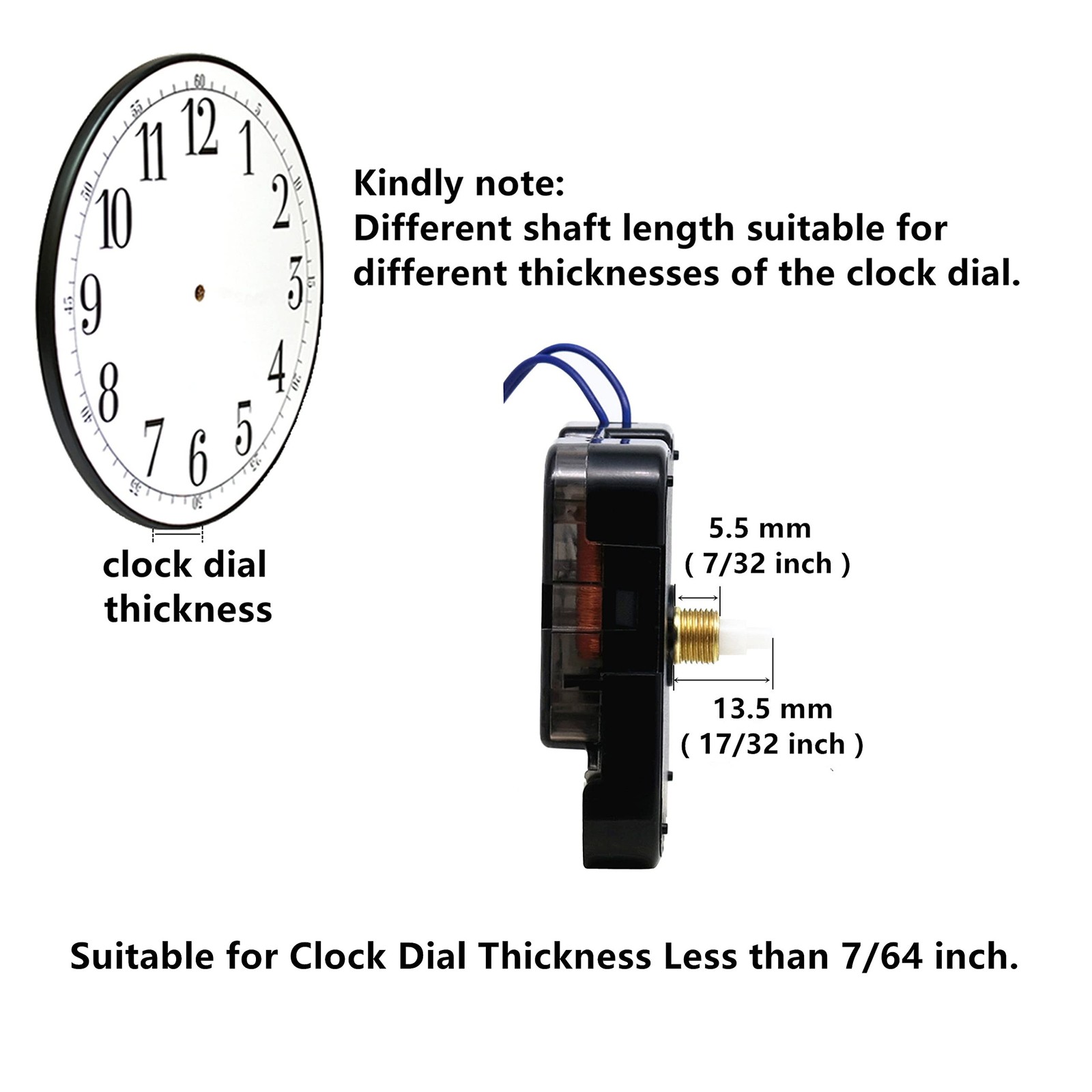 Clock Mechanism 17/32in Shaft Length Quartz Movement with Trigger Feature New US gallery