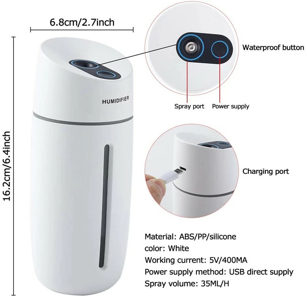 Portable Mini Humidifier Car Home USB LED Lamp Aroma Nano Diffuser Mist Purifier gallery
