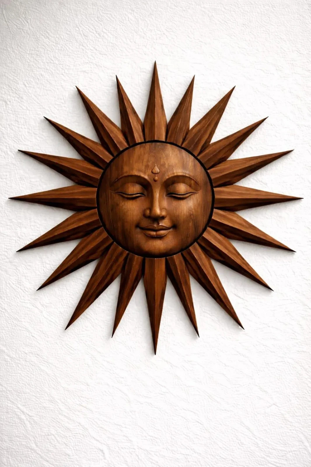 Rustic Wooden Sunburst Sculpture Hand Carved Teak Sun Face Wall Art Spiritual gallery