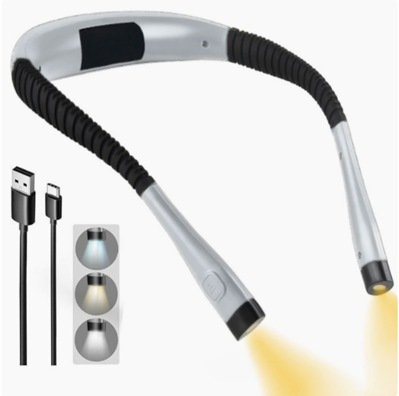 Gray USB Rechargeable LED Neck Light Book Light Reading in Bed Crafting Camping gallery