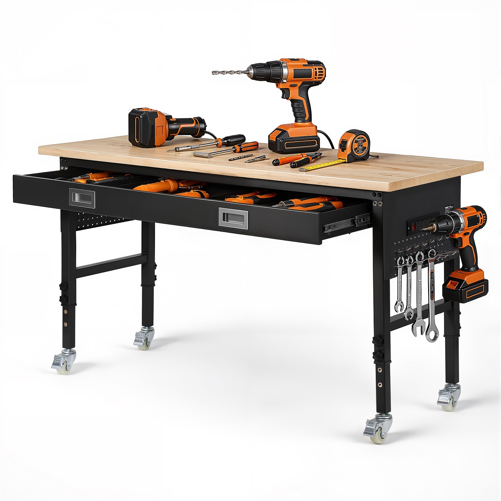 VEVOR 60-inch Adjustable Workbench Wood Work Table with Power Outlet & Drawer gallery