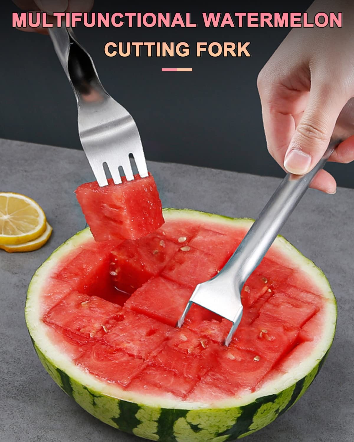 Watermelon Fork Slicer Cutter, Stainless Steel 2-in-1 Watermelon Cutter for F... gallery
