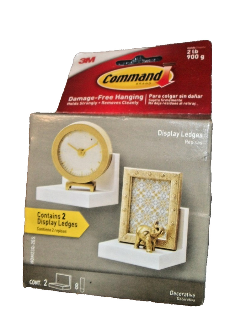 Command Display Ledges, Holds up to 2 lb, Quartz, 2 Ledges with 8 Medium Command