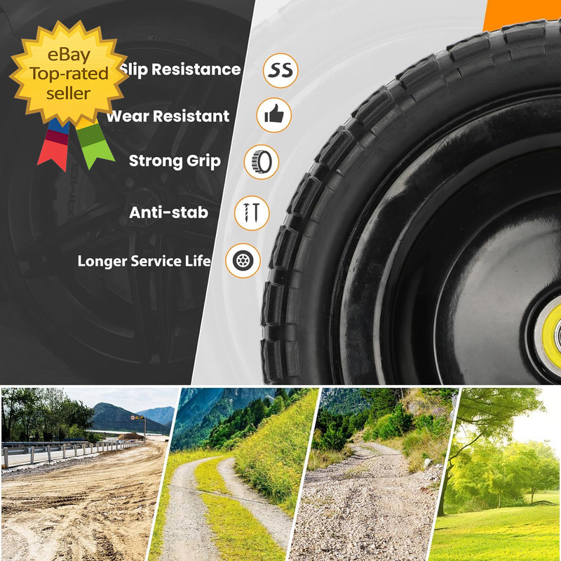 13" Flat Free Wheels Replacement for GOR Garden Cart Tires 4.00 6 Solid Tires gallery