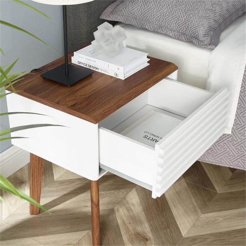 Modway Render Mid-Century Modern End Table Or Nightstand In Walnut White 15 X gallery