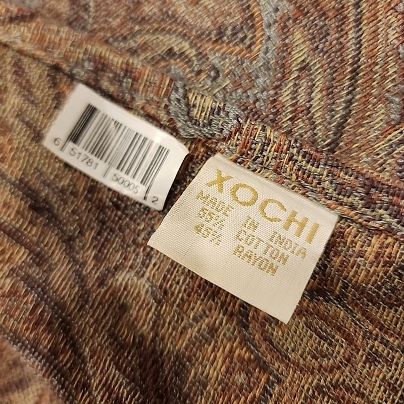 XÓCHI Table Runner & 6 Napkins Gray Beige Fringe Made In India 92x14 gallery