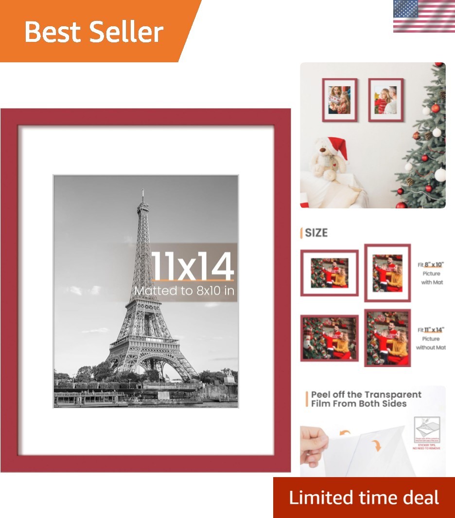 Classic Red 11x14 Frame - Perfect for 8x10 with Mat or Without, Easy Wall Mount gallery