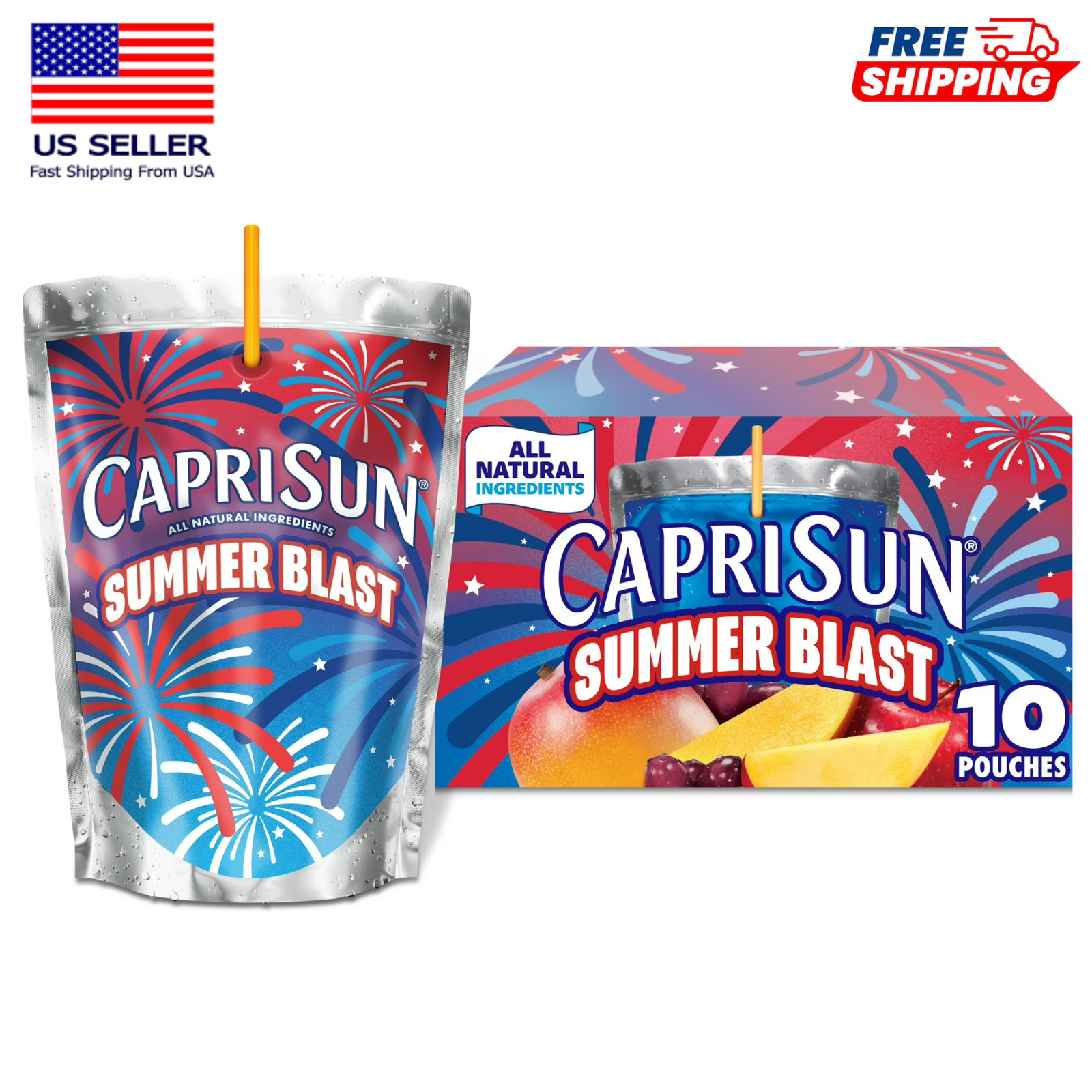 Capri Sun Summer Blast Passion Fruit Mango flavored 10 Count Box 6 fl oz Pouches gallery