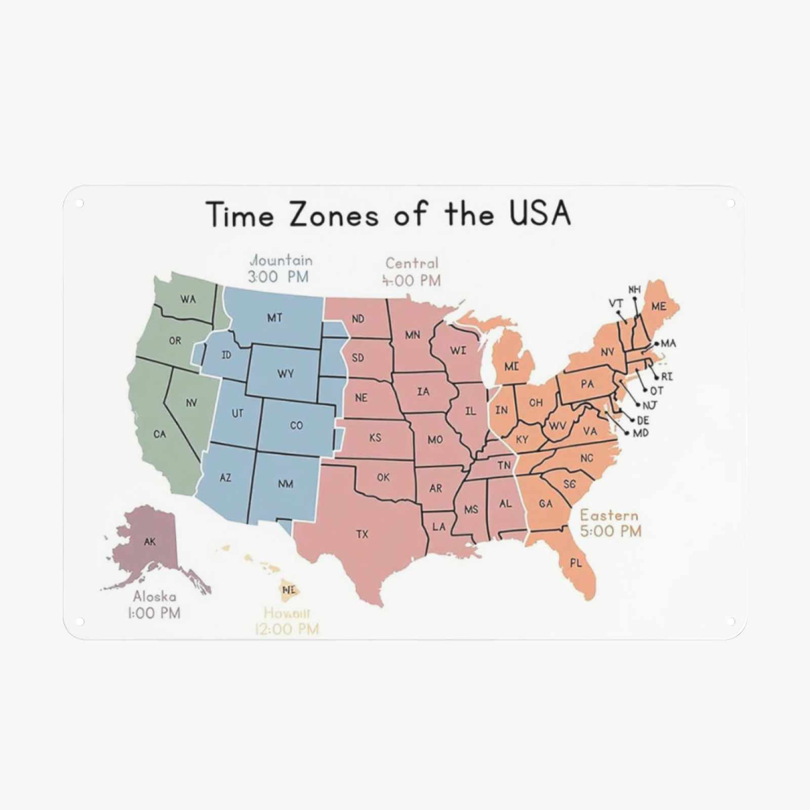 Time Zones Signs The USA Map Educational Sign Geography Classroom Metal Sign for gallery