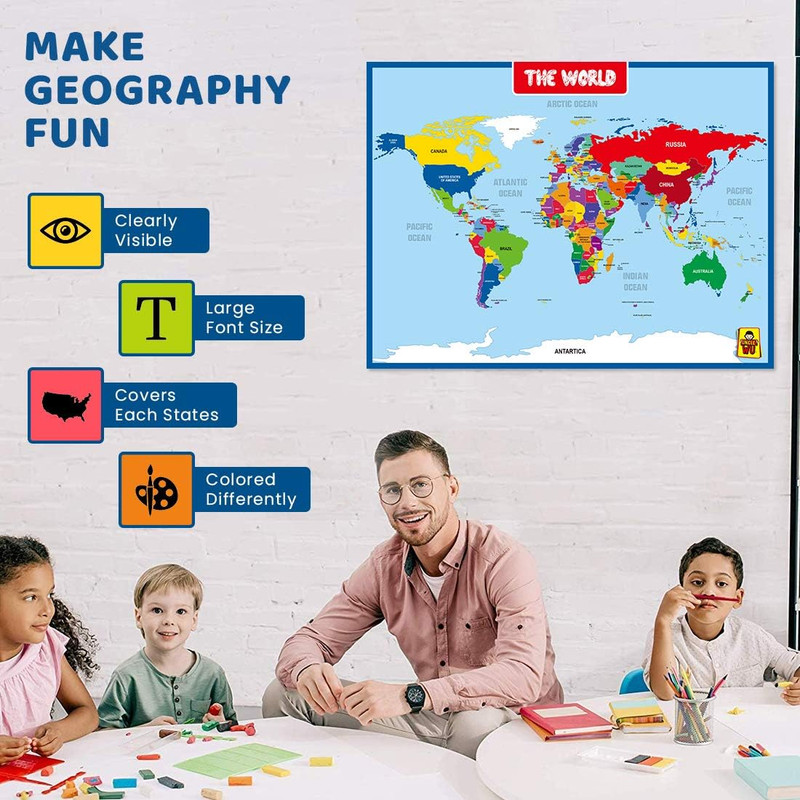 World Map Laminated Poster -Double Side Educational Poster for Kids/Adults -17 X gallery