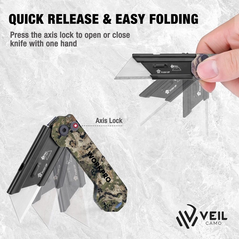 3 x Camo Folding Utility Knife Set Pocket Knife w/Quick Open Axis Lock gallery