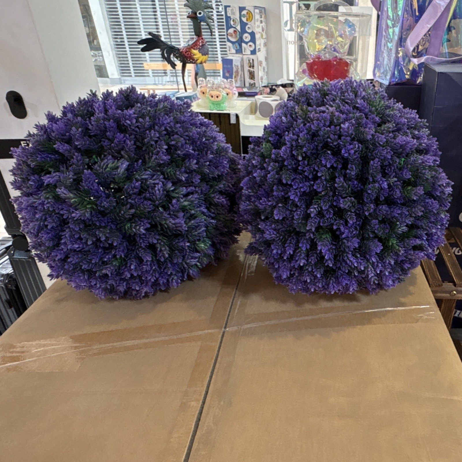 Artificial Lavender Topiary Ball Purple Green Plastic Set of 2 gallery
