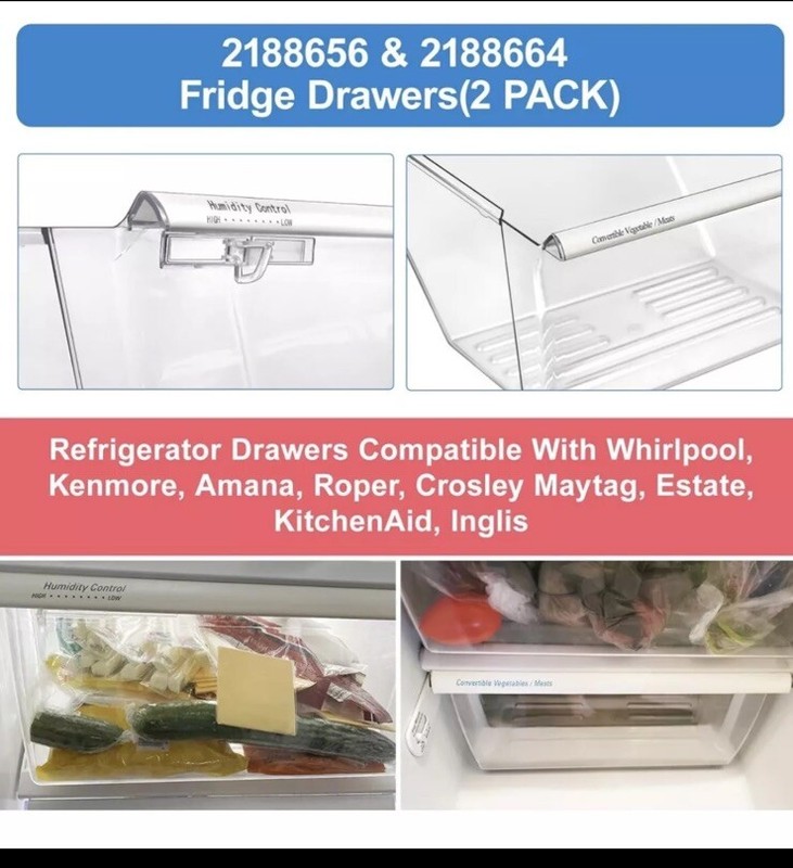 2Pack Upgraded 2188656 (Upper)2188664 (Lower) Fridge Crisper Bin Frigidaire gallery