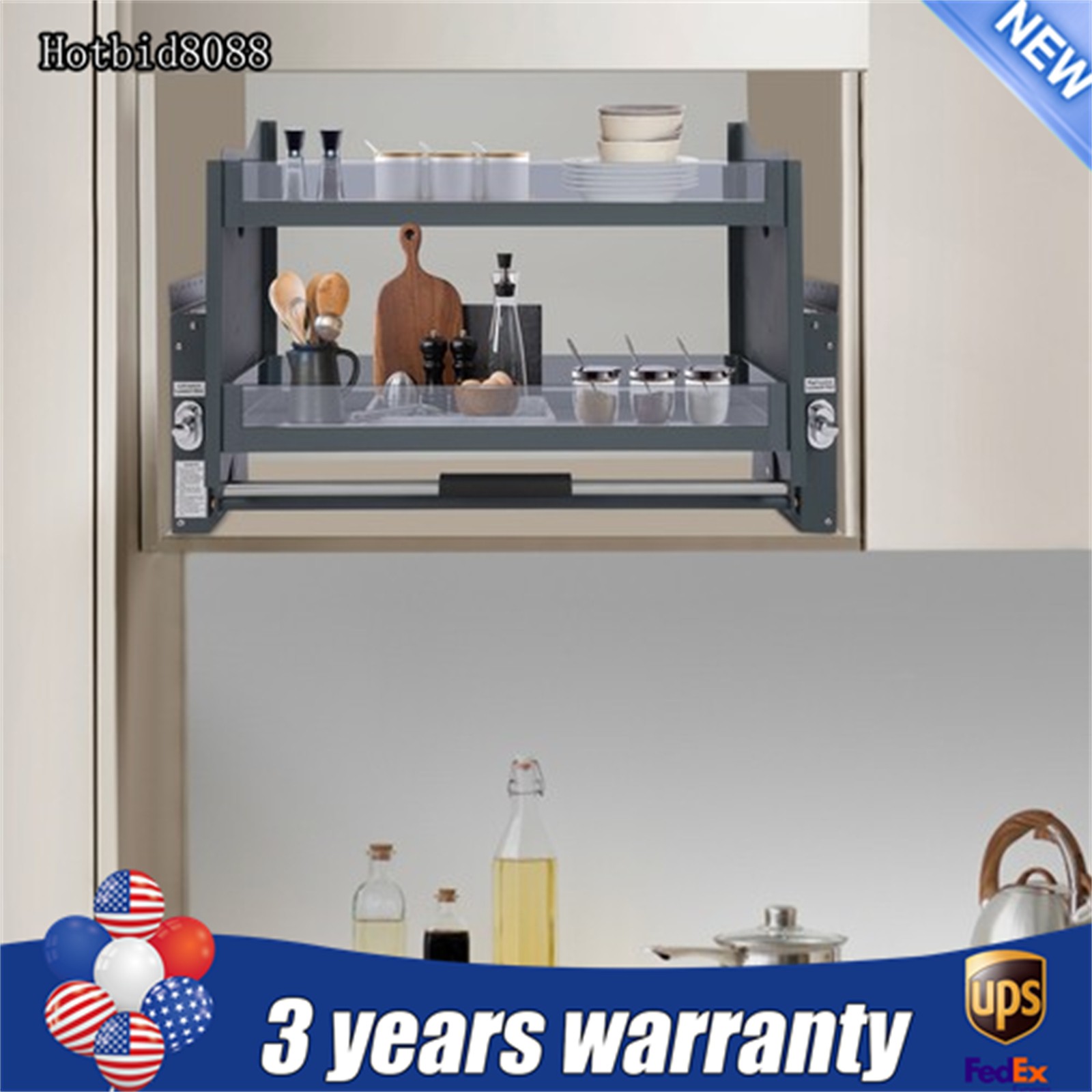 Pull Down Shelf Upper Kitchen Wall Cabinet Storage Organizer Dark Grey USA gallery
