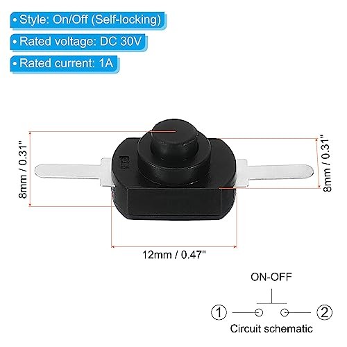 Latching Push Button Switch, 10 Pcs Straight Pin On/Off Self-Lock DC 30V Black gallery