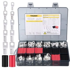 TKDMR 176Pcs Tinned Copper Wire Lugs Kit AWG 2-12 Ring Terminals Set